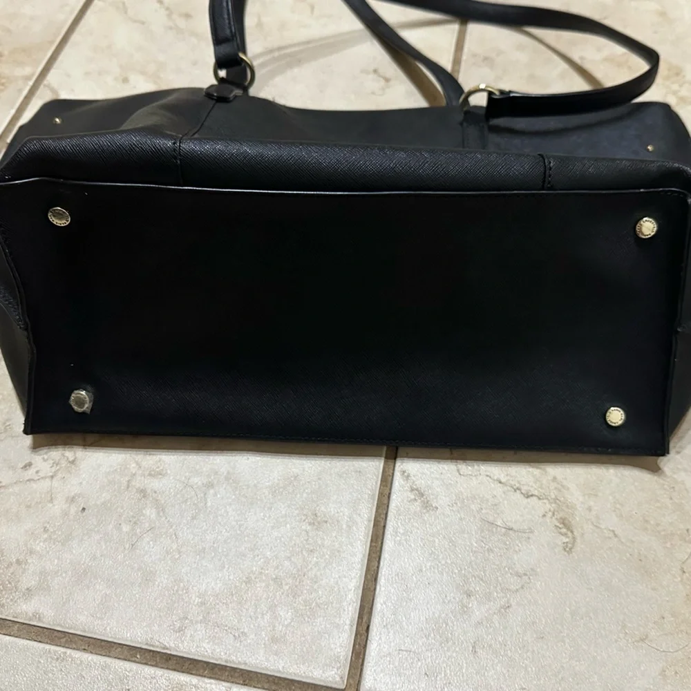 Karl Lagerfeld Paris Black Leather Tote Bag Saffiano Gold Hardware Large Handbag